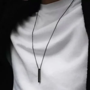 Stylish Black Stick Locket with Chain – Necklace for Men, Women & Couples