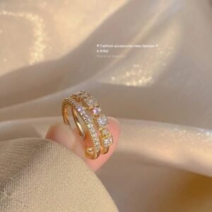Stylish Adjustable Ring – Gold Plated with Artificial Stones