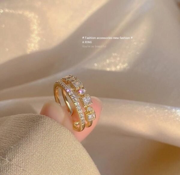 Stylish Adjustable Ring – Gold Plated with Artificial Stones