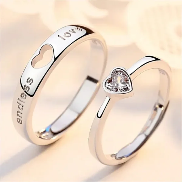 Forever Love Zircon Heart Couple Rings – Wedding & Valentine’s Jewelry