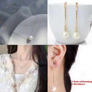 Korean Style Gold Pearl Earrings Set – Crystal & Stone Studs